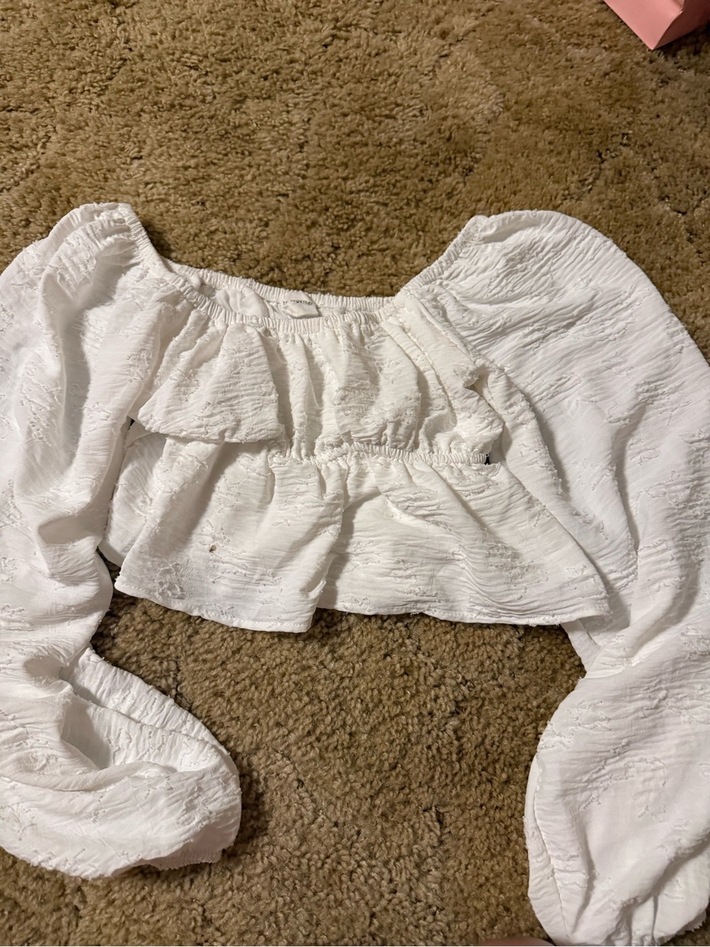 By Together White Off-Shoulder Peasant Crop Top